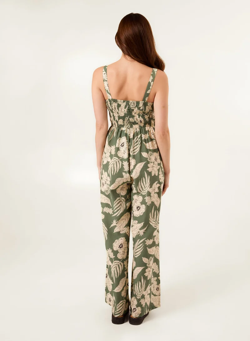 Blue Vanilla  Tropical Print Tie Front Jumpsuit for Women | Best Price UAE